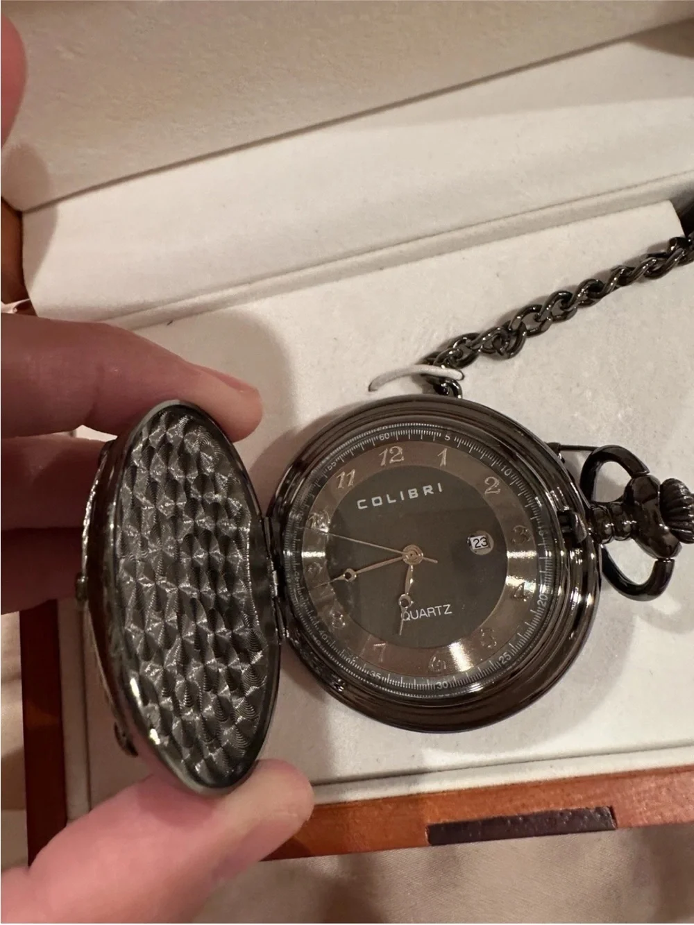 Black Hunter-Case Pocket Watch with Chain